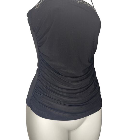 Vintage Black Rhinestone Neckline Spaghetti Strap Tank Top Women's Size Medium - Picture 5 of 6